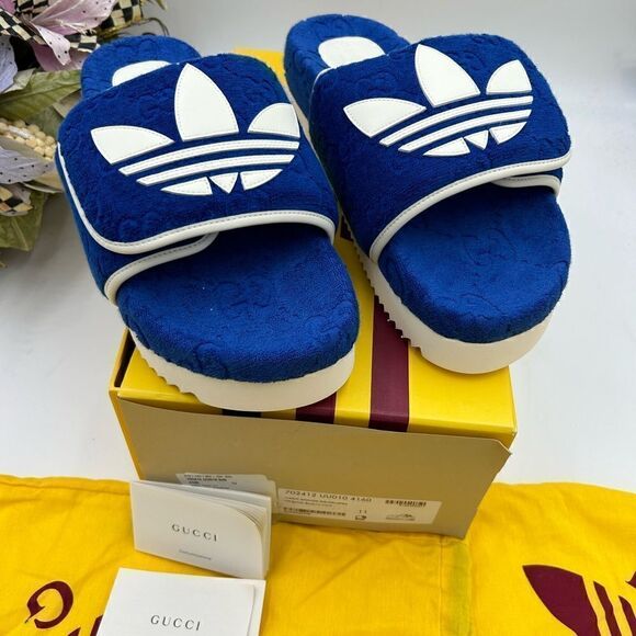 Men’s Gucci, X Adidas, GG monogram sandals size 11 made in Italy